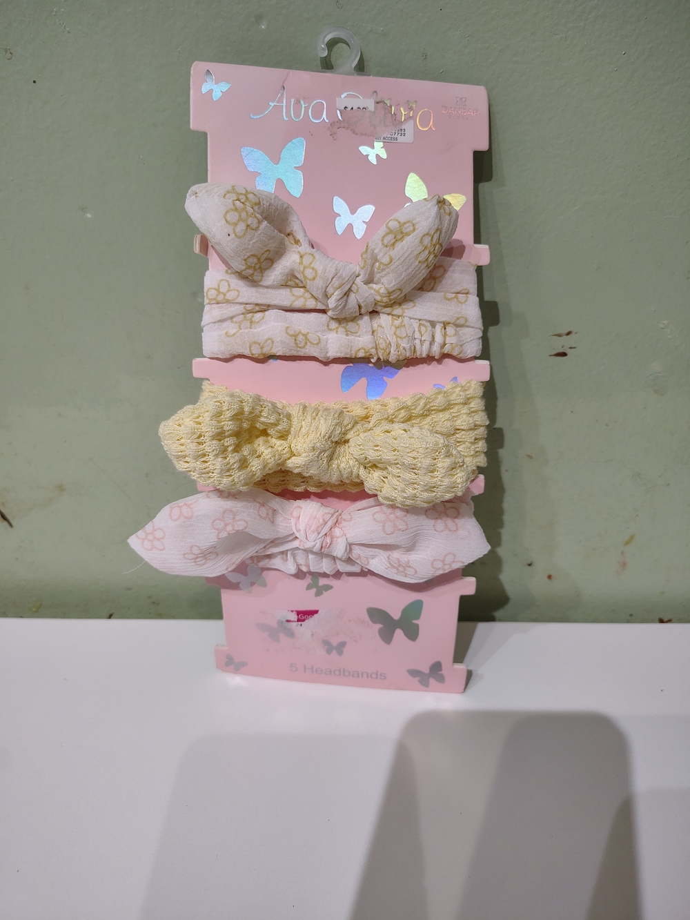 NWT Ava Olivia Baby 3 Ct Headbands Pink and Yellow Knot Bow Vintage Style